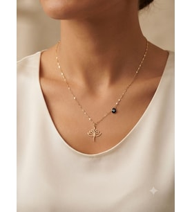 Orjinal 14 Ayar Sertifikalı Altın Minimalist Aynalı Ezme Zincir Nazar Gözlü Lotus Şans Kolye