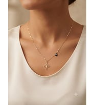 Orjinal 14 Ayar Sertifikalı Altın Minimalist Aynalı Ezme Zincir Nazar Gözlü Lotus Şans Kolye