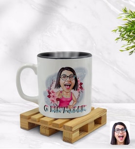 BK Gift Kişiye Özel O Bir Melek Karikatürlü İçi Siyah Renkli Kupa Bardak Model 1