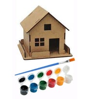 Ev Boyama Seti Ahşap Çitli 1 Paket Mdf Ev Maketi Çitli Akrilik Boya ve Resim Fırçası (Çok Renkli)