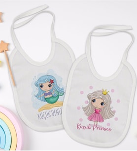 BK Kids Küçük Deniz Kızı ve Prenses Tasarımlı 2’li Beyaz Mama Önlüğü-1