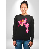 Pembe Panter Animasyon Kadın Erkek Siyah Sweatshirt