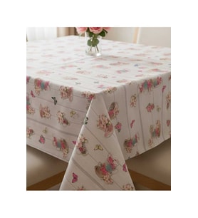 Masa Örtüsü Çiçek Desen 140x250 cm Elyaf Tabanlı Yeni Model Masa örtüsü (Beyaz)