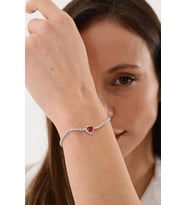 14 K White Gold Kaplama 925 Ayar Gümüş Su Yolu Ruby Kalp Bİleklik