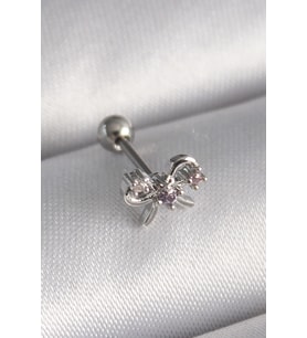 316L Çelik Gümüş Renk Zirkon Taşlı Kurdele Tragus Piercing 5886 - HPSBYI7124-8935