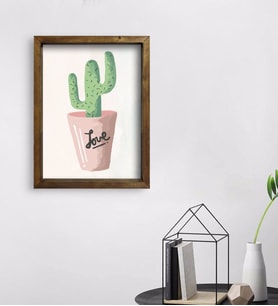BK Gift Kaktüs Tasarımlı Doğal Masif Ahşap Çerçeveli Tablo 45x65cm-10