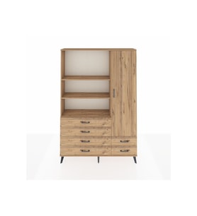 Arges Gardrop 7 Raflı 6 Çekmeceli Tek Kapaklı  132x30x195 Çam-Çam