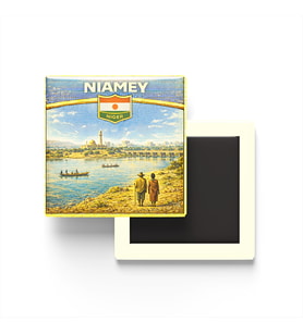 Retro Nijer Niamey Şehri Temalı Vintage Buzdolap Magneti – 9x9 cm