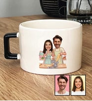 Kişiye Özel Karikatür Yemek Yapan Romantik Çift Lüks Fincan Sevgililer Günü Hediyesi