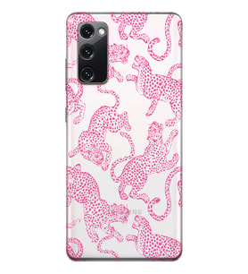 Samsung Galaxy S20 FE Uyumlu Pembe Leopar Desenli Şeffaf Telefon Kılıfı