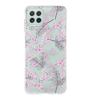 Samsung Galaxy M22 Uyumlu Kapak Floral Pudra Tasarımlı Şeffaf Silikon Kılıf