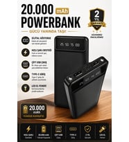 20000 mAh LED Işıklı LCD Ekranlı USB Type-C Lightning Powerbank