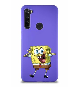 Xiaomi Redmi Note 8 Soft Premier Kapak Sünger Bob Tasarımlı Silikon Kılıf - Mor (Şeffaf)