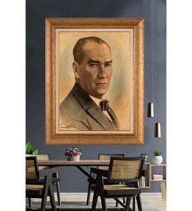 Altın Varaklı Çerçeveli Paspartulu Atatürk Tablo nh119 (Gold)