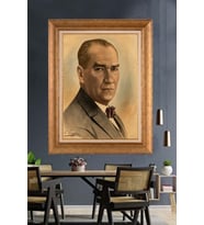 Altın Varaklı Çerçeveli Paspartulu Atatürk Tablo nh119 (Gold)