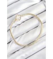 Pirinç Charm Zirkon Taşlı Yonca Model Gold Renk Kadın Bileklik