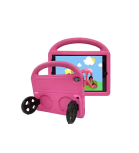 Apple iPad 10.2 (8.Nesil) Uyumlu Zore Wheel Car Tekerlek Standlı Tablet Eva Silikon Kılıf (Pembe)