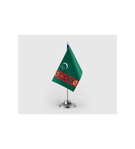 Türkmenistan Tekli Saten Masa Bayrağı Seti