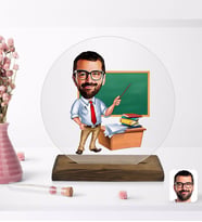 BK Gift Kişiye Özel Erkek Öğretmen Karikatürlü Yuvarlak Ahşap Standlı Biblo-1