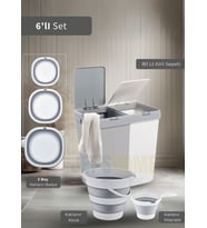 6'lı Banyo Seti Çamaşır Sepeti Katlanır Badya Katlanır Kova Katlanır Maşrapa BPA Free