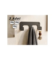3'lü Mat Siyah Metal Askılık Seti (Yapışkanlı)