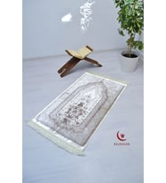 Lüks Hediyelik Çeyizlik Simli Kadife Seccade (Kahverengi)