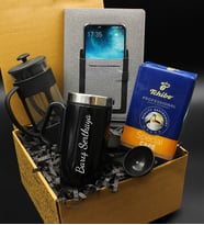 Kişiye Özel Çelik Termos & French Press & 250 Gram Tchibo Proffesional Special Filtre Kahve & Cepli Defter Hediye Seti