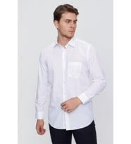 Uzun Kol Sert Yaka Düz Pamuklu Comfort Fit Gömlek 1004260051