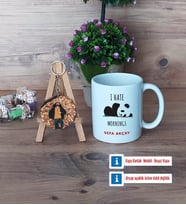 Sevimli Panda Kupa Bardak Beyaz ve Fotoğraflı Ahşap Anahtarlık Hediye (Model 1)