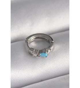 316L Çelik Gümüş Renk Zirkon Taşlı Mavi Boncuk Detay Tragus Piercing 5886