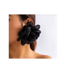 Model Saten Kumaş Siyah Renk Çiçek Küpe