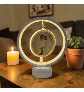 Led Işıklı Yuvarlak Fotoğraf Çerçevesi Kişiye Özel Fotoğraf Baskılı Resimli Gece Lambası Yatak Odası