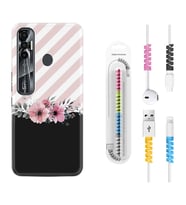 Tecno Spark 6 6 Go 8C 8 Pro 7 7 Pro Kılıf Kablo Koruma Spiral Silikon Strip Pink Flowers 1396