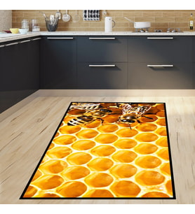 Balpeteği Arı Desenli Dijital Baskılı Kaymaz Taban Yıkanabilir Leke Tutmaz Kitchen Mutfak Halısı (Sarı)