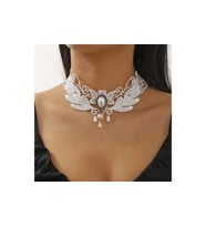 Gotik Choker. Bohem Stil Beyaz Dantel kolye. Beyaz Boncuk detaylı