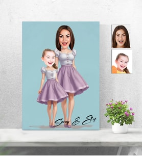 Kişiye Özel Ahşap Tablo 30x40 Anne Kız Kombin - Anneler Günü Karikatür Baskılı-3