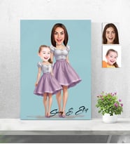 Kişiye Özel Ahşap Tablo 30x40 Anne Kız Kombin - Anneler Günü Karikatür Baskılı-3