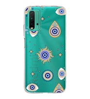 PrintiFy Xiaomi Redmi 9T ile Uyumlu 1mm Slim Fit Nazar Boncuğu 5 Baskılı Şeffaf  Kılıf