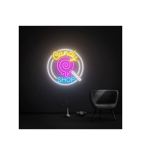 Candy SHOP Yazılı ve Şekilli Neon Tabela