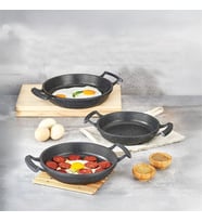 3'lü Döküm Sahan Seti, 3'lü Yumurta, Omlet Tavası, 3 Boy Döküm Siyah Granit Sahan Tava (22cm-20cm-18cm)