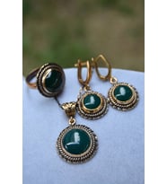 STONEAGE JEWELLERY Yeşil Akik Doğal Taş Tam Set