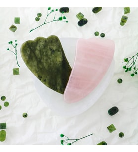 Yeşim ve Pembe Kuvars Kaz Ayağı Gua Sha Takımı (Karışık)