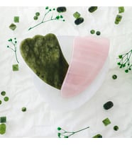 Yeşim ve Pembe Kuvars Kaz Ayağı Gua Sha Takımı (Karışık)