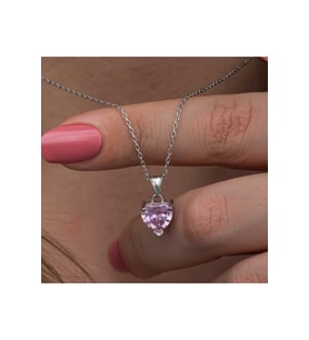 Gümüş Pembe Taşlı Kalpli Kadın Kolye CSR2181088