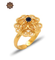 Safir Taşlı Gül Model Gold Kaplama 925 Ayar Gümüş Telkari Kadın Yüzük 201025484