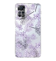 Xiaomi Redmi Note 11s Uyumlu Kamera korumalı Kapak Floral Lila Tasarımlı  Şeffaf Kılıf
