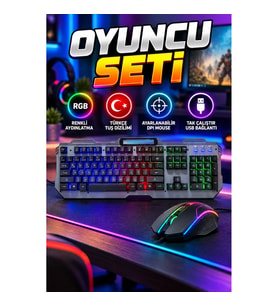 RGB Işıklı Türkçe Q Oyuncu Klavye ve Ayarlanabilir DPI Mouse Seti
