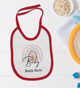 BK Kids Kişiye Özel Baby Tasarımlı Kırmızı Bebek Mama Önlüğü-1