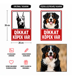 Dikkat Köpek Var Levhası, 25x35, 20x30 (A4), 30x42 (A3) Cm Boyut Seçeneklerinde Dekota Kişiselleştirilebilir Levha + Yapışkan Bant