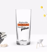 BK Gift Kişiye Özel Renkli Baskılı Düşünceler Yorgun Tasarımlı Rakı Bardağı-1 (Beyaz)